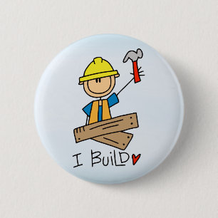 Stick Figure Carpenter 6 Cm Round Badge