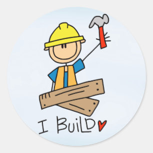 Stick Figure Carpenter Classic Round Sticker