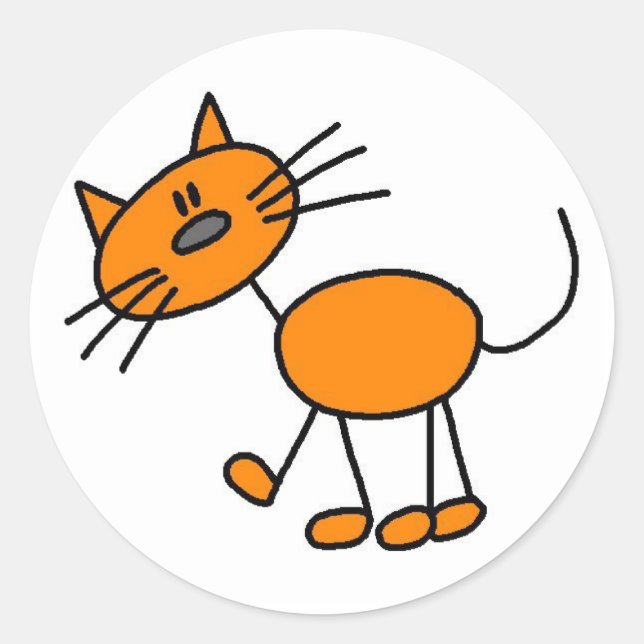 Stick Figure Cat T-shirts and Gifts Classic Round Sticker (Front)