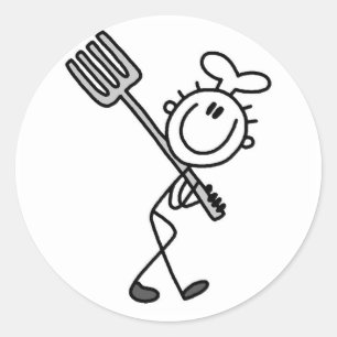 Stick Figure Chef With Fork Classic Round Sticker