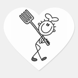 Stick Figure Chef With Fork Heart Sticker