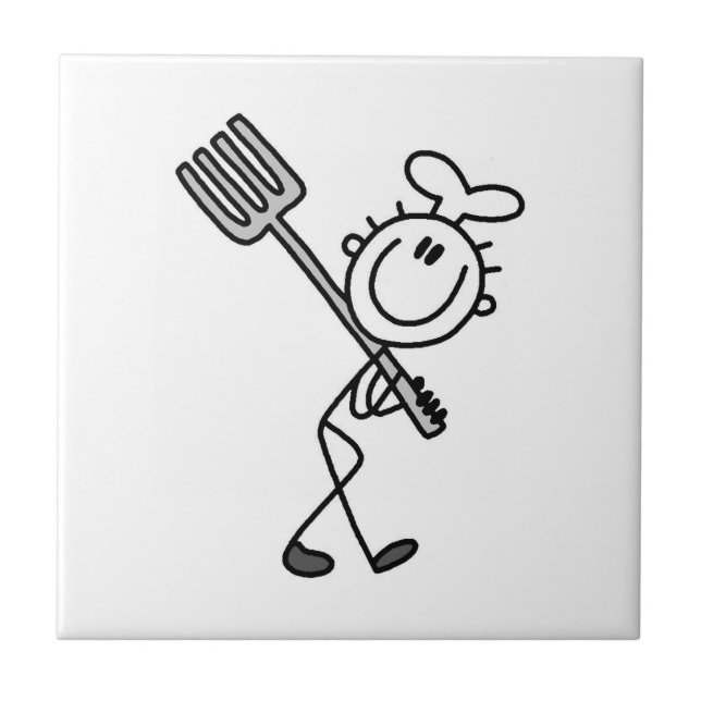Stick Figure Chef With Fork Tile (Front)