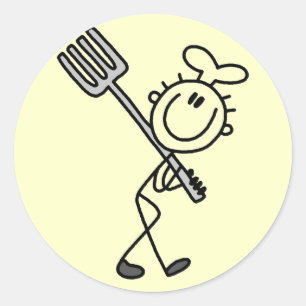 Stick Figure Chef with Fork Tshirts and Gifts Classic Round Sticker