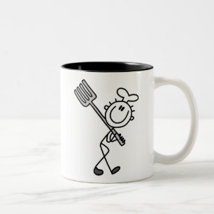 Stick Figure Chef With Fork Two-Tone Coffee Mug