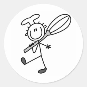 Stick Figure Chef with Whipper Classic Round Sticker