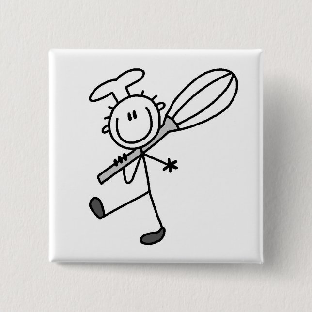 Stick Figure Chef With Whisk 15 Cm Square Badge (Front)