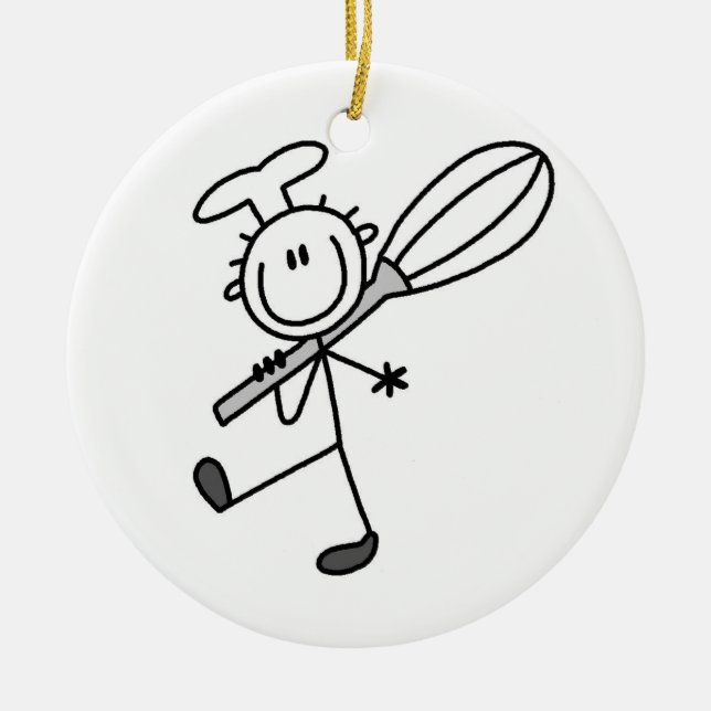 Stick Figure Chef With Whisk Ceramic Tree Decoration (Front)