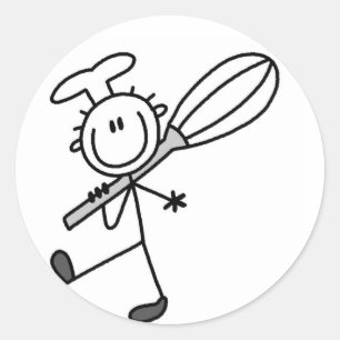 Stick Figure Chef with Whisk Tshirts Classic Round Sticker