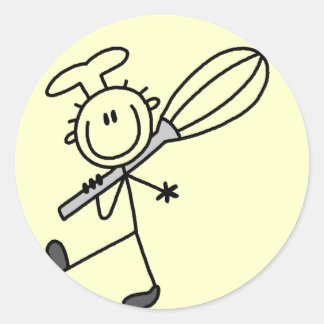 Stick Figure Chef with Whisk Tshirts Classic Round Sticker