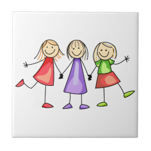 Stick Figure Children Ceramic Tile