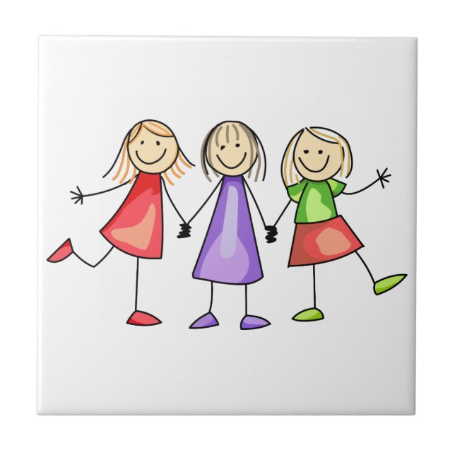 Stick Figure Children Ceramic Tile (Front)