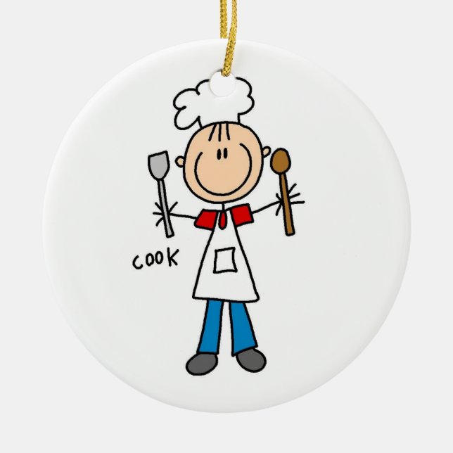 Stick Figure Cook Ceramic Ornament (Front)