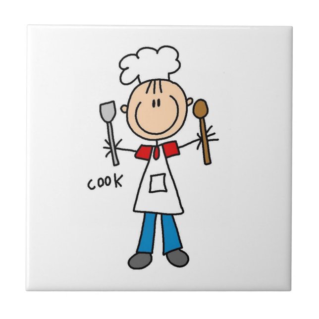 Stick Figure Cook Ceramic Tile (Front)