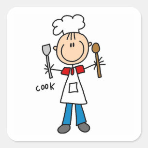 Stick Figure Cook Square Sticker