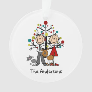 Stick Figure Couple, Cat, Dog Acrylic Ornament