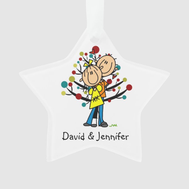 Stick Figure Couple in Love Christmas Ornament (Front)