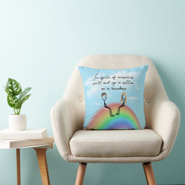 Stick Figure Couple On a Rainbow Cushion (Chair)