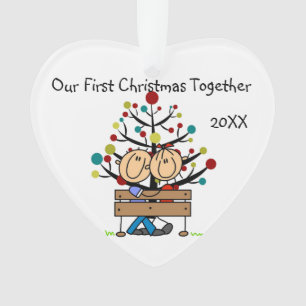 Stick Figure Couple on Bench Heart Ornament
