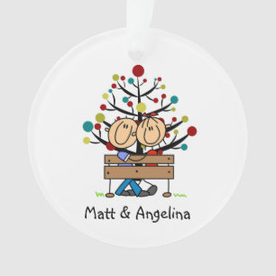 Stick Figure Couple on Bench Holiday Ornament