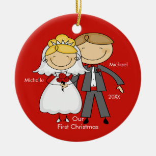Stick Figure Couple Our First Christmas Ornament