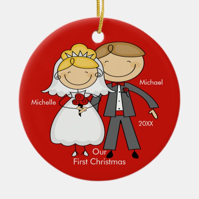 Stick Figure Couple Our First Christmas Ornament (Front)