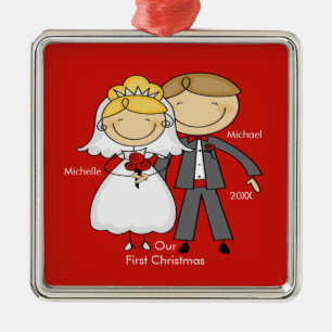 Stick Figure Couple Our First Christmas Ornament