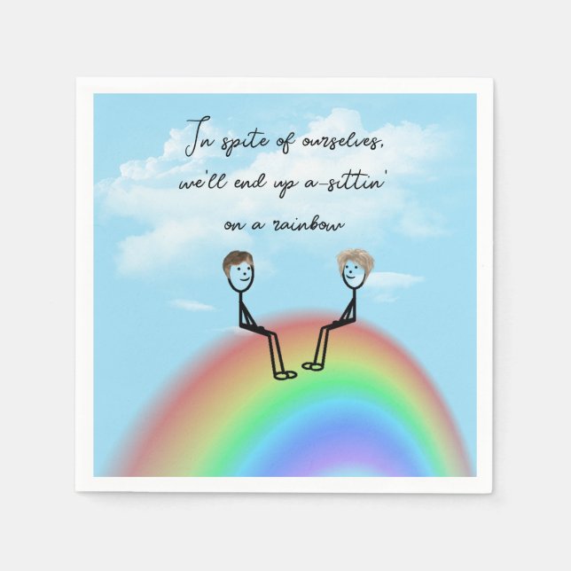 Stick Figure Couple Sitting On a Rainbow Napkin (Front)