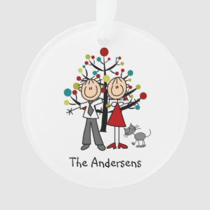 Stick Figure Couple With Cat Acrylic Ornament
