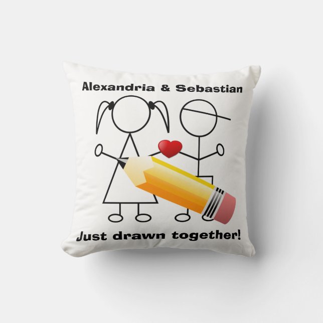Stick Figure Couple With Heart Drawn Together Cushion (Front)