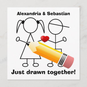 Stick Figure Couple With Heart Engagement Party Invitation