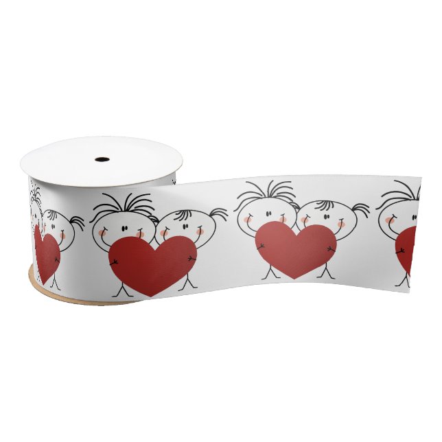 Stick Figure Couple With Heart Satin Ribbon (Spool)
