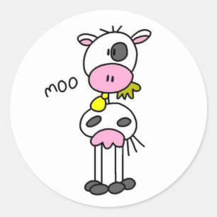 Stick Figure Cow Classic Round Sticker