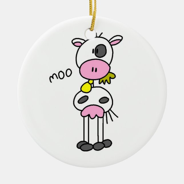 Stick Figure Cow T-shirts and GIfts Ceramic Tree Decoration (Front)
