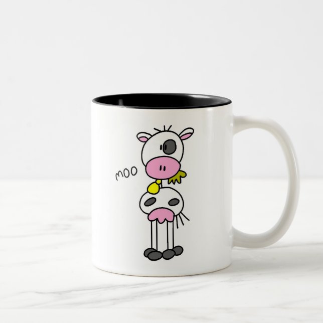 Stick Figure Cow T-shirts and GIfts Two-Tone Coffee Mug (Right)
