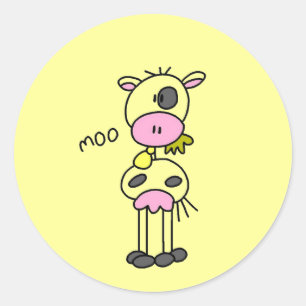 Stick Figure Cow Tshirts and Gifts Classic Round Sticker