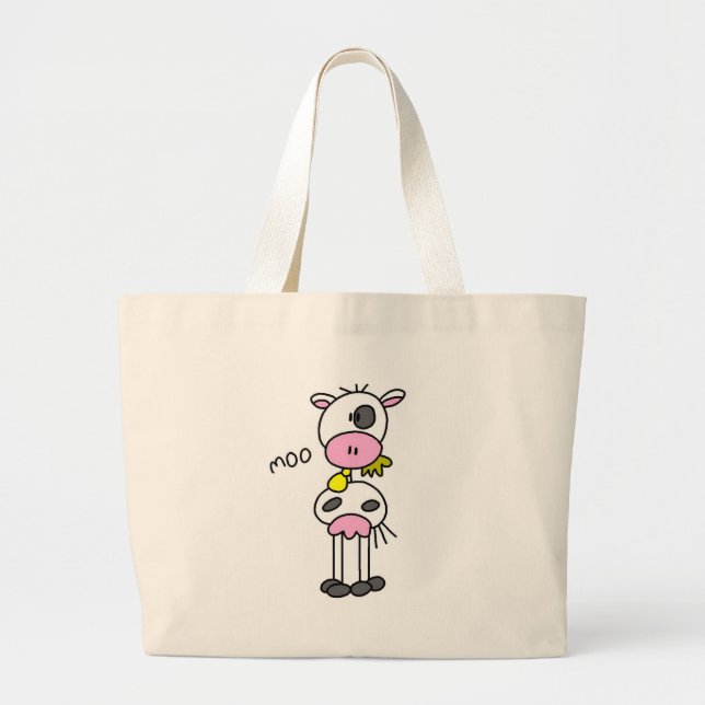 Stick Figure Cow Tshirts and Gifts Large Tote Bag (Front)