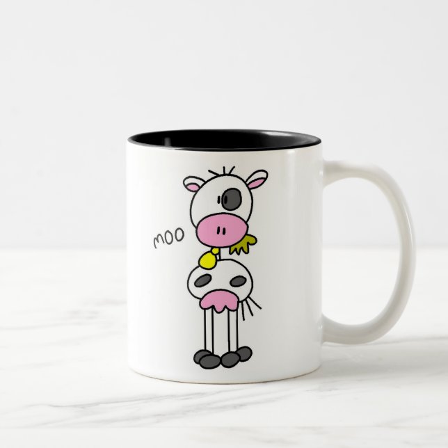 Stick Figure Cow Two-Tone Coffee Mug (Right)