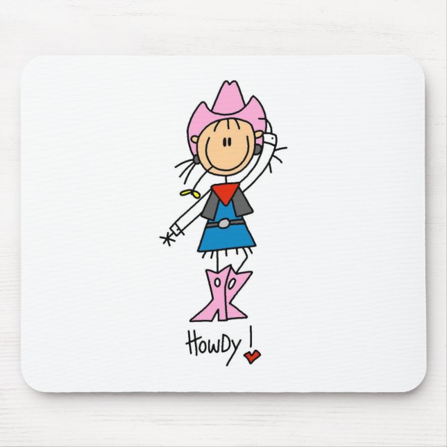 Stick Figure Cowgirl in Pink Hat/Boots Mousepad (Front)