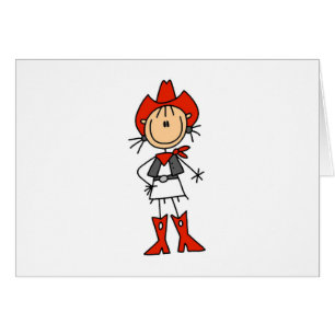 Stick Figure Cowgirl Red Hat and Boots Cards