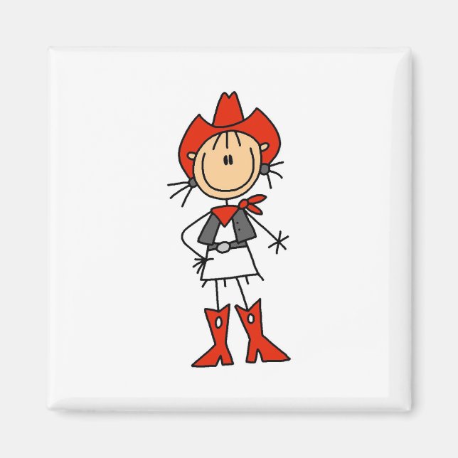 Stick Figure Cowgirl Red Hat and Boots Magnet (Front)