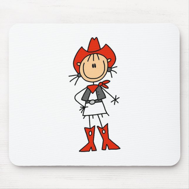 Stick Figure Cowgirl Red Hat and Boots Mousepad (Front)