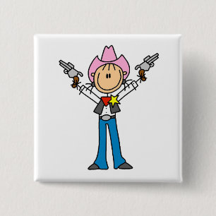 Stick Figure Cowgirl Sheriff Tshirts 15 Cm Square Badge