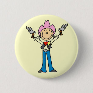 Stick Figure Cowgirl Sheriff Tshirts 6 Cm Round Badge