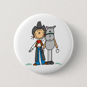 Stick Figure Cowgirl with Horse Button