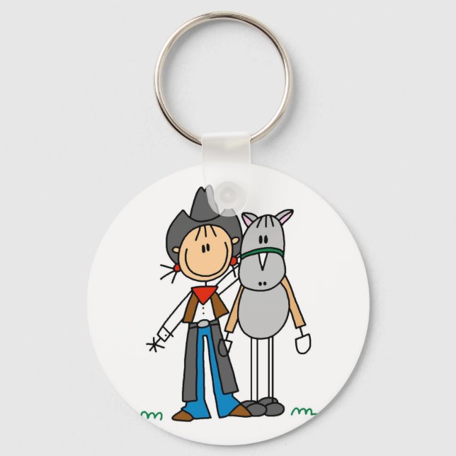 Stick Figure Cowgirl with Horse Tshirts Key Ring (Front)
