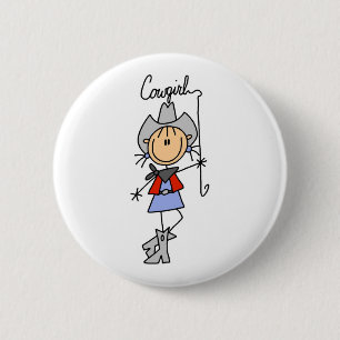 Stick Figure Cowgirl with Lasso Button