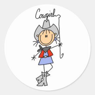 Stick Figure Cowgirl with Lasso Classic Round Sticker