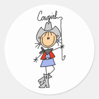 Stick Figure Cowgirl with Lasso Stickers