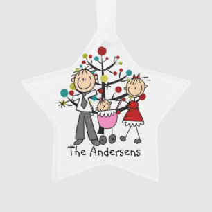 Stick Figure Dad, Mum, Baby Girl Acrylic Ornament