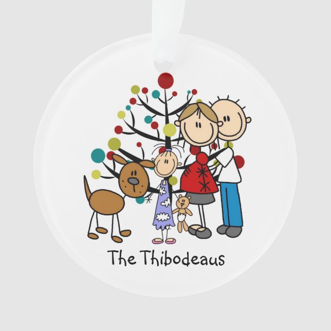 Stick Figure Dad, Mum, Girl, Dog Acrylic Ornament (Front)